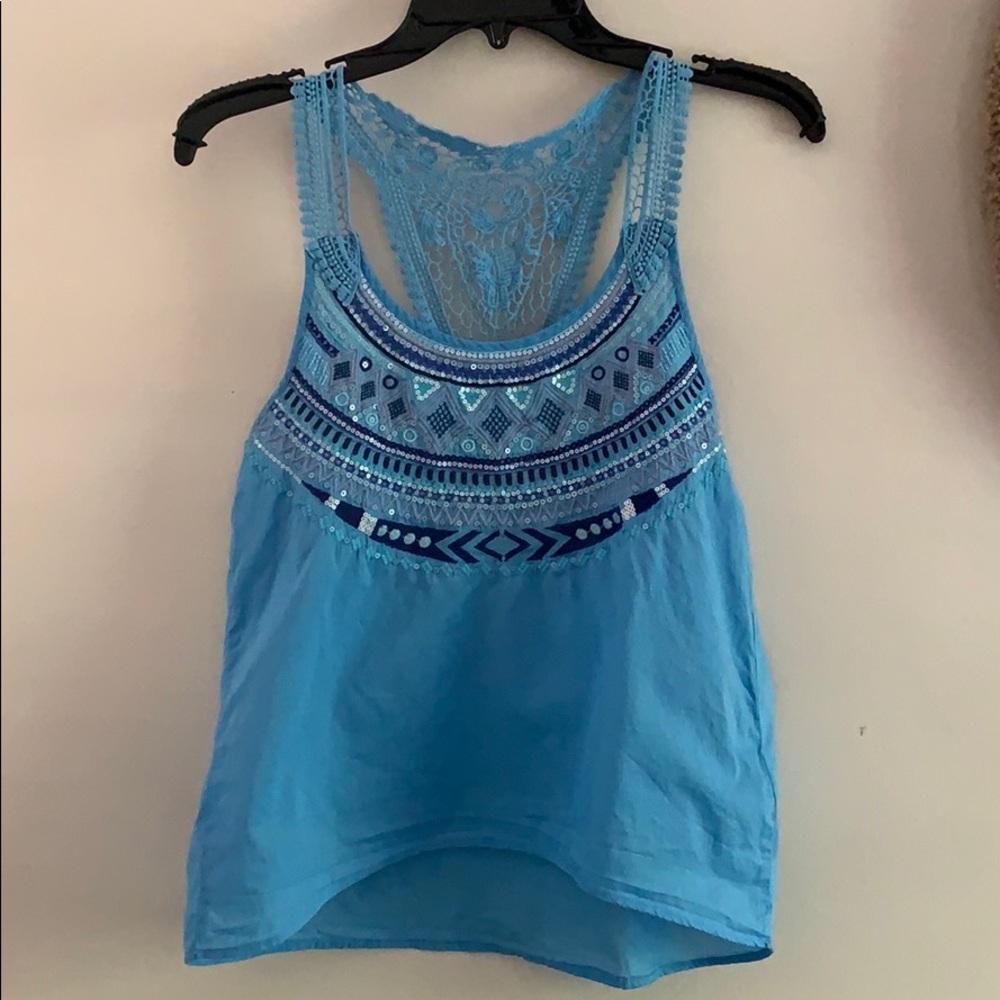 Boho Blouse - blue lacey back embroidery
